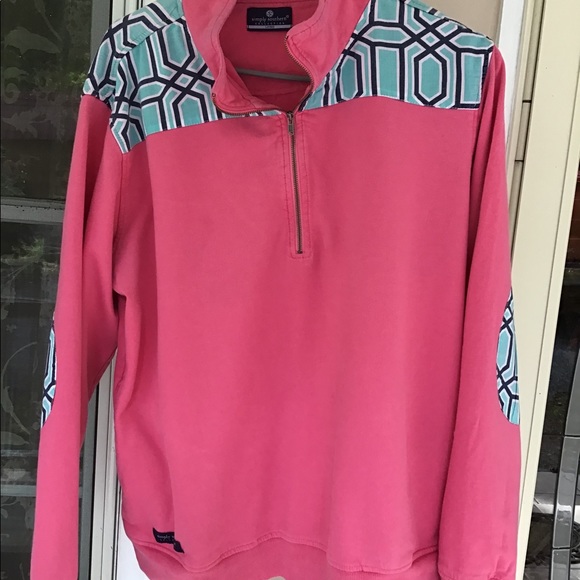 Top Simply Southern Women’s large pink & aqua sweatshirt zip front EUC - Picture 2 of 12